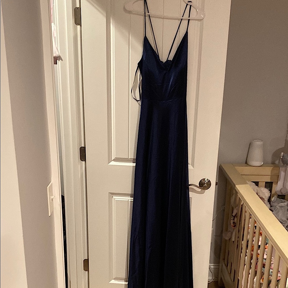 Elegant Navy Blue Spaghetti Strap Dress